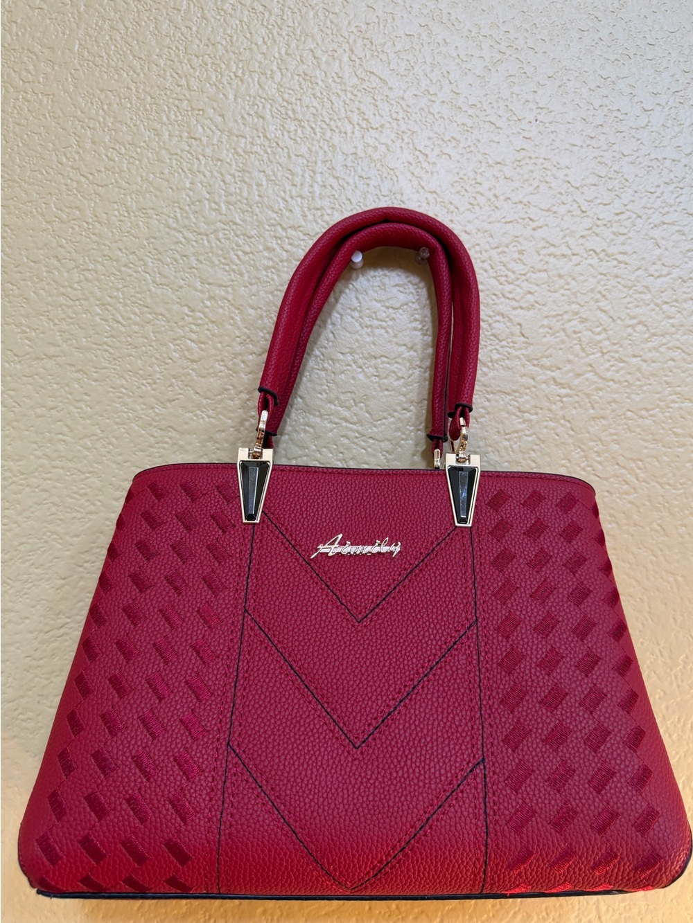 Aimily Cherry Red Women's Structured Handbag with Top Handles-New